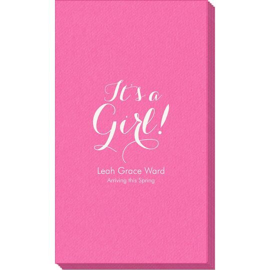 Elegant It's A Girl Linen Like Guest Towels